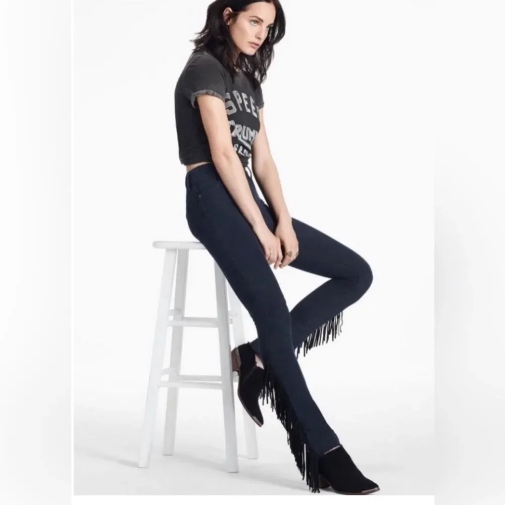 Lucky Brand‎ Jeans Size 4 27 Black Bridgette Skinny Western Fringe Raw Hem Denim